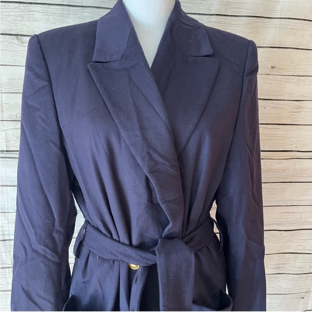 Escada Navy Wool & Cashmere Double Breasted Belted Blazer Size 8 - Picture 2 of 12